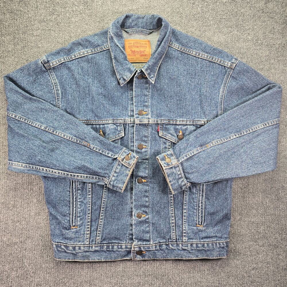 Vintage 1992 Levis Trucker Jacket Mens Large Blue Denim Made in USA Type 3